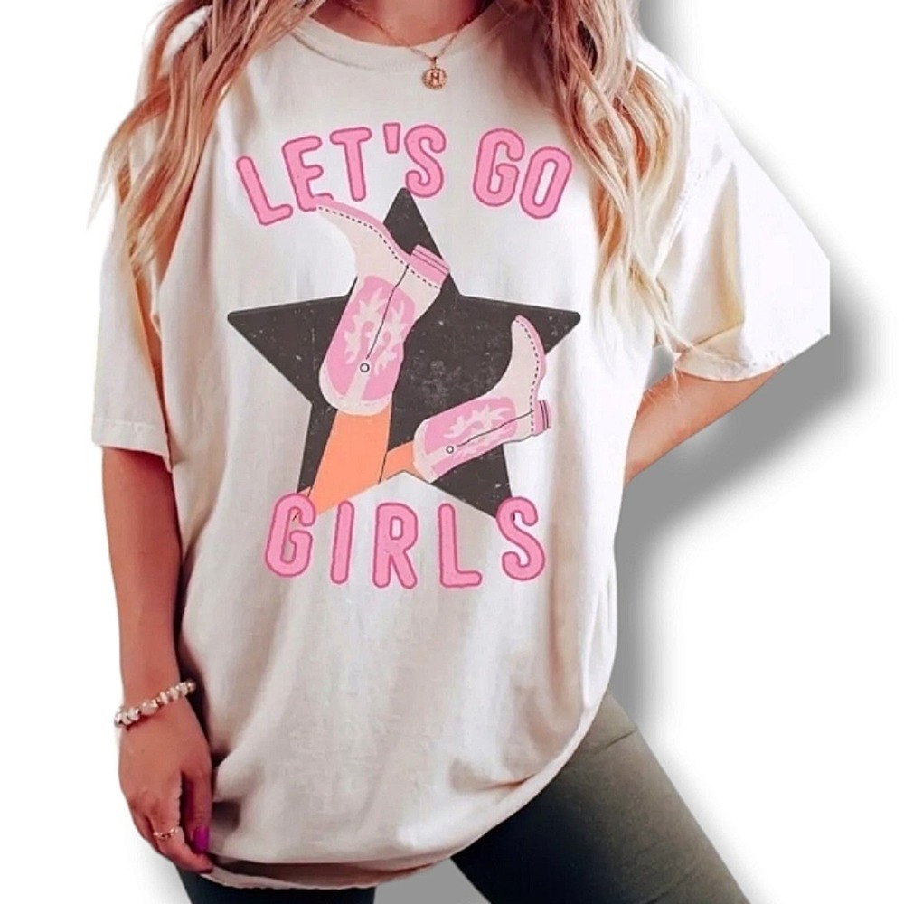 Boutiques Western White Let's Go Girls Preppy Graphic T-Shirt Size Small Medium